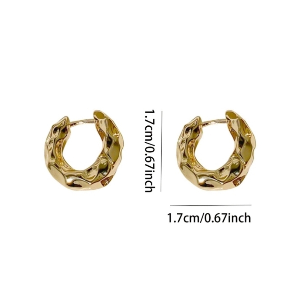 Anthropologie Abstract Hammered Small Huggie Hoop Gold Earrings - Picture 3 of 5